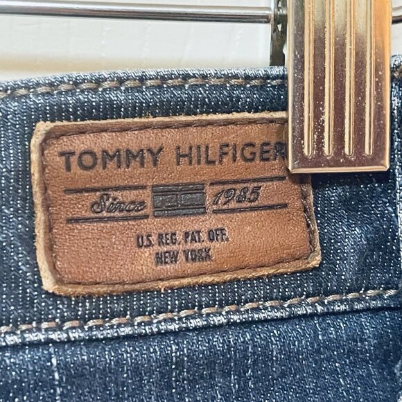 TOMMY HILFIGER Dark Wash Blue Flare Cut Stretch Denim Jean Sz 12R - Picture 5 of 7